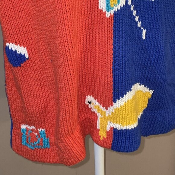 Vtg Marisa Christina Floral Hand Knit Sweater Whimsy Granny Retro Colorblock Lrg - Picture 3 of 8